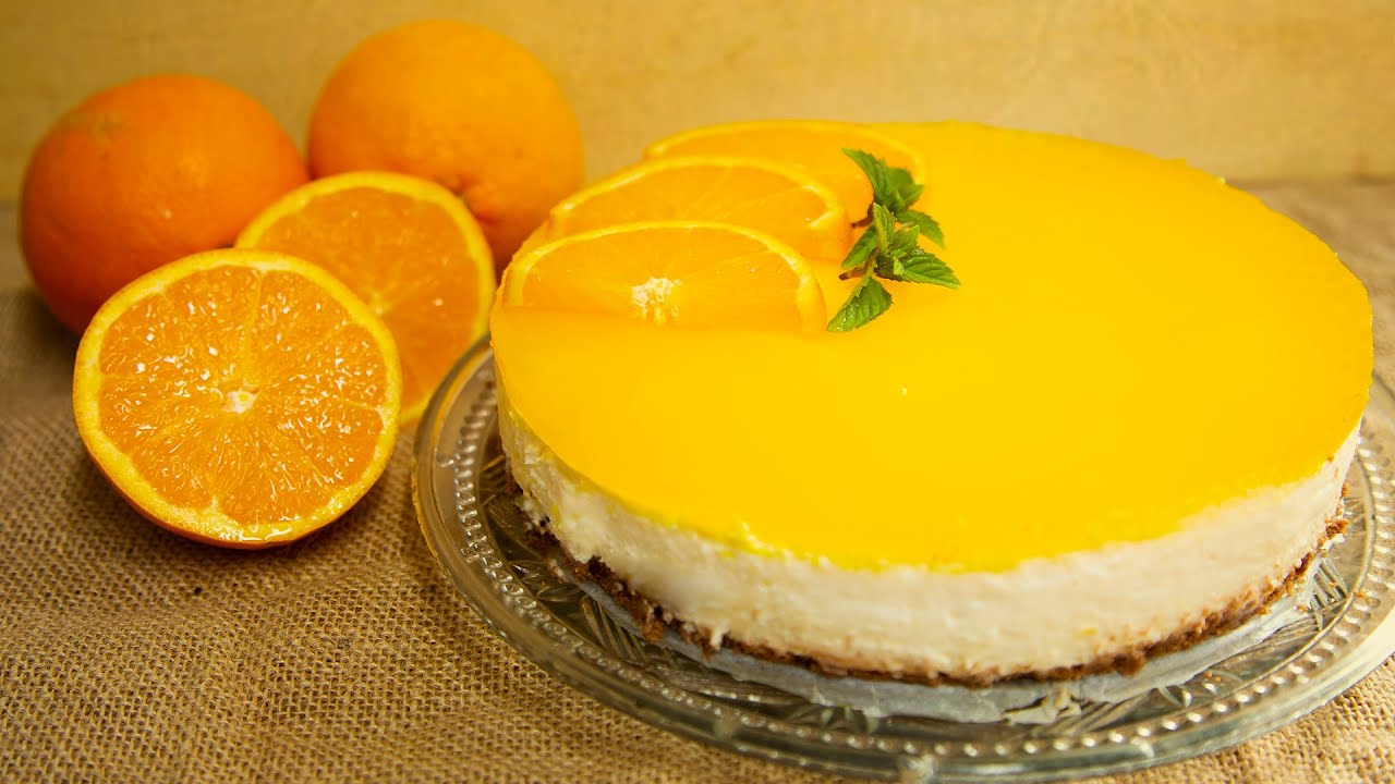 TARTA FRÍA de NARANJA  SIN HORNO  Receta muy FÁCIL