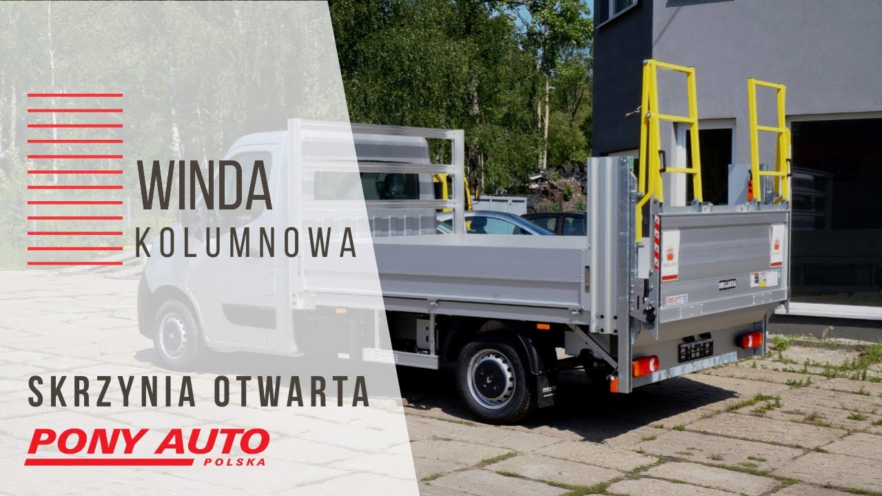Skrzynia otwarta ze specjalistyczną windą kolumnową do transportu butli z gazem technicznym