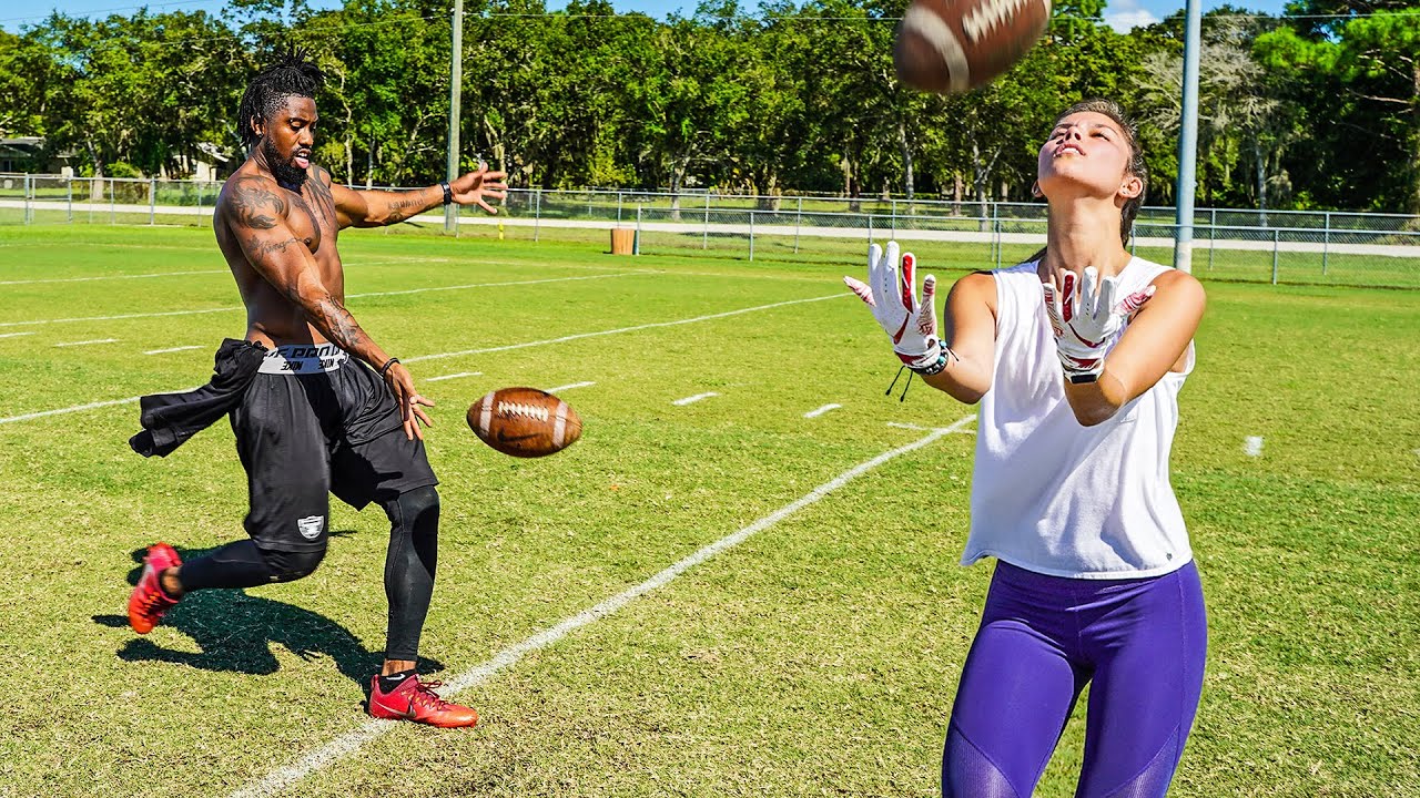 GIRLFRIEND TRIES CATCHING AN NFL PLAYER’S PUNTS.. (EXTREMELY DIFFICULT)