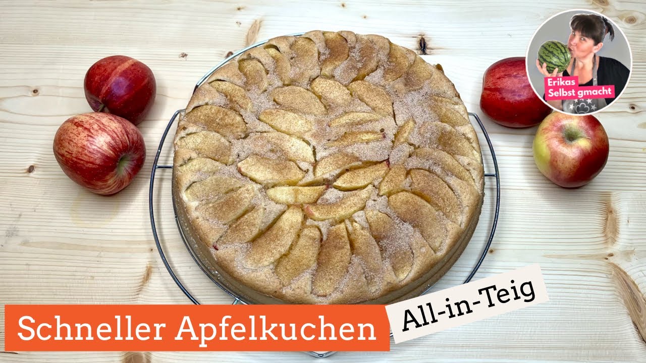 Apfelkuchen 🍏 Einfach & super saftig – Blitzrezept mit All-in-Teig 🍎