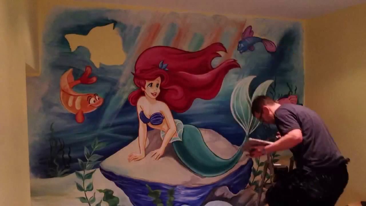 The Little Mermaid hand painted mural by drews wonder walls TIME-LAPSE