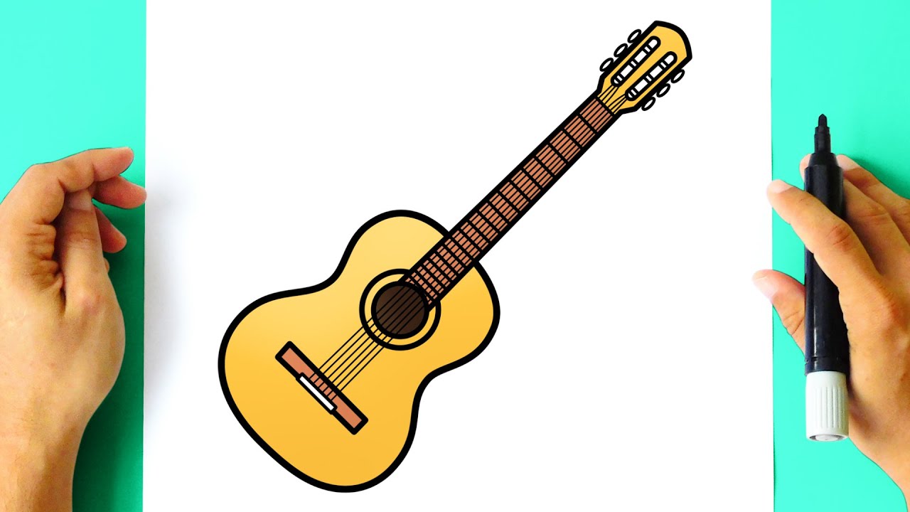 Como DESENHAR um VIOLÃO passo a passo - Como DIBUJAR una GUITARRA ACÚSTICA paso a paso - Fácil