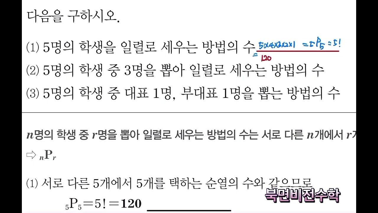 개념원리 공통수학1 순열 예제 풀이