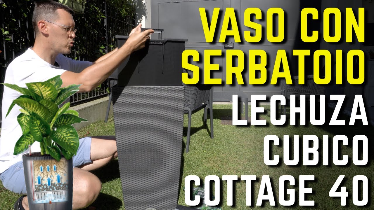 VASO ALTO CON SERBATOIO ACQUA Lechuza Cubico Cottage 40 per PIANTE e ALBERI