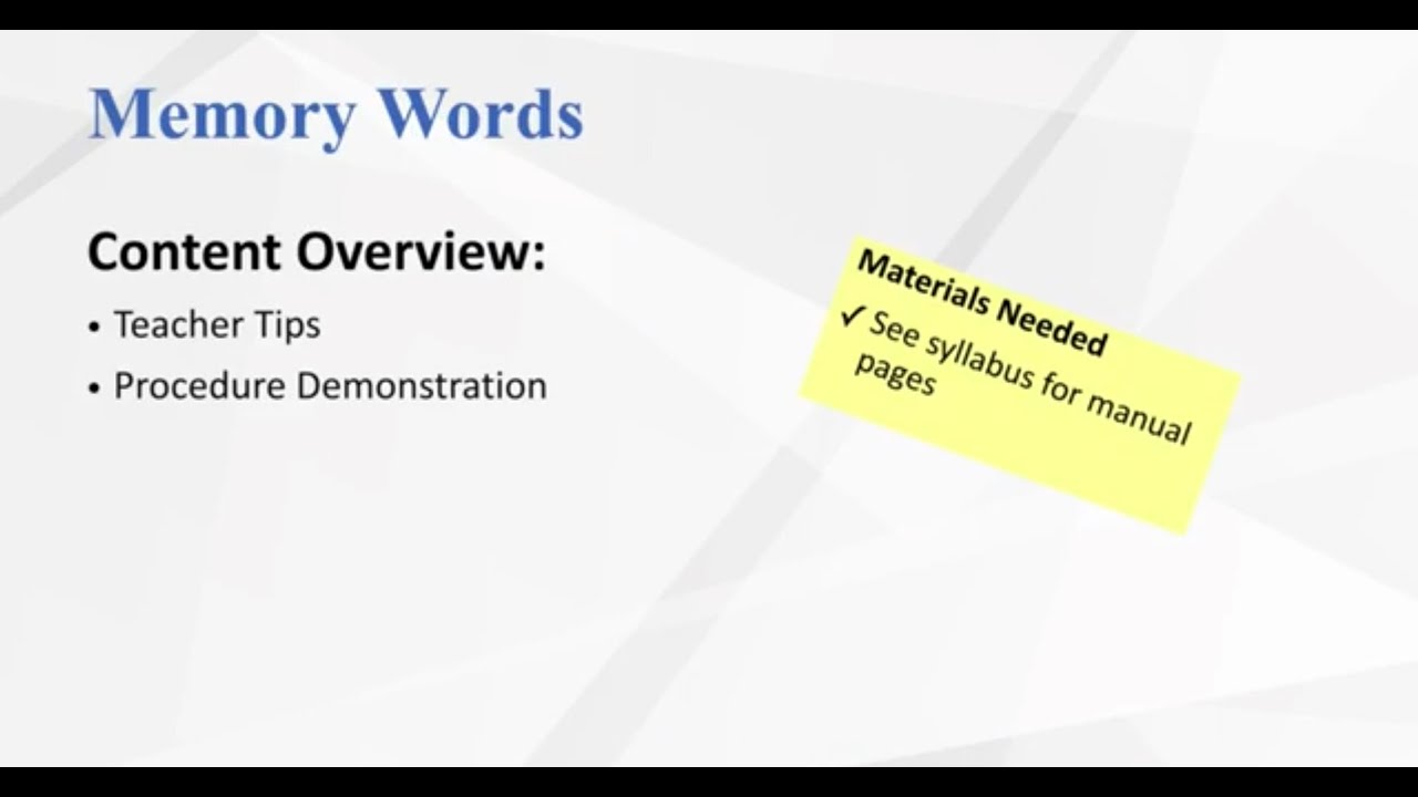 Memory Words Procedure