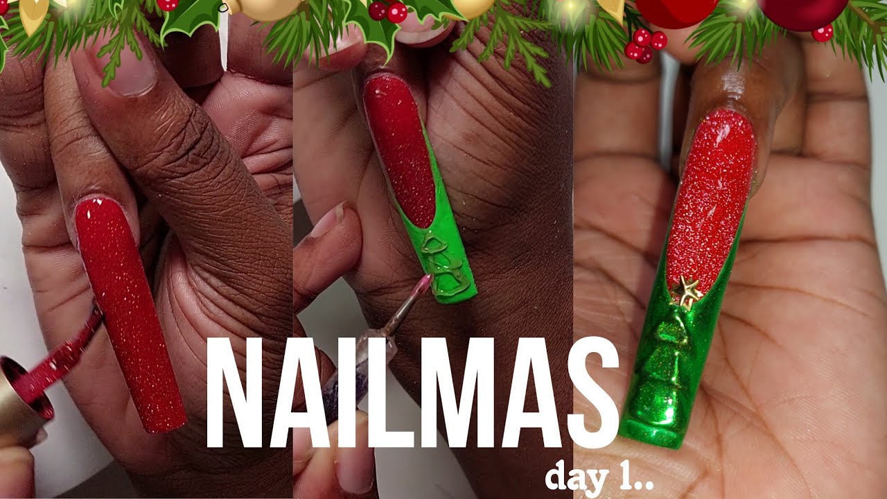 NAILMAS DAY 1 | 3D TREE NAILS | FRENCH NAILS | CHRISTMAS NAILS  | 12 DAYS OF NAILMAS/CHRISTMAS