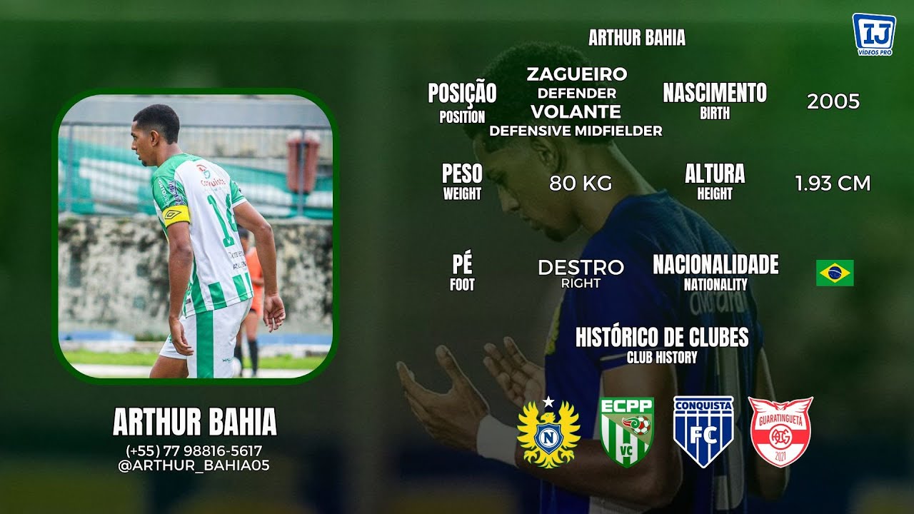 ARTHUR BAHIA - ZAGUEIRO / DEFENDER - VOLANTE / DEFENSIVE MIDFIELDER - ATUALIZADO 2026