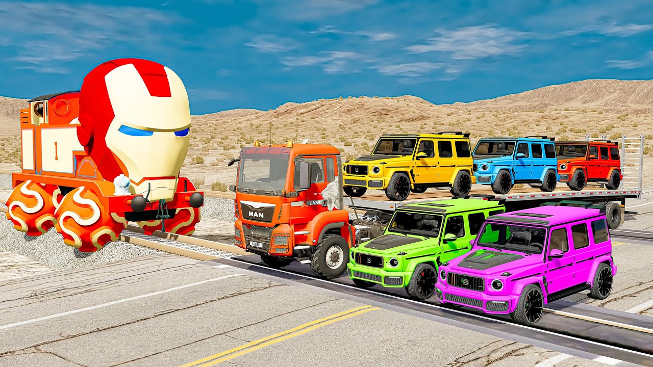TRANSPORTING PIXAR CARS & FRUITS WITH COLORED & JOHN DEERE vs CLAAS vs TRACTORS - BeamNG.drive #962