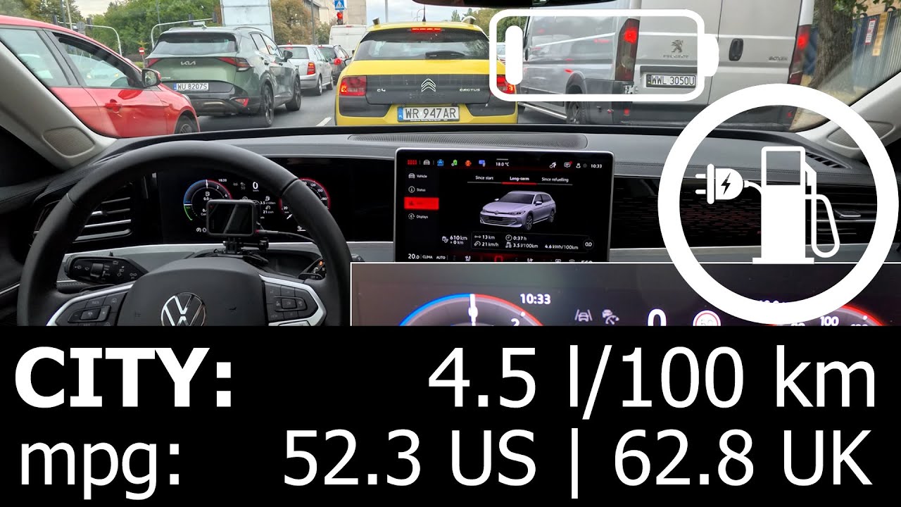 Volkswagen Passat eHybrid: CITY fuel consumption economy real test mpg PHEV discharged flat battery