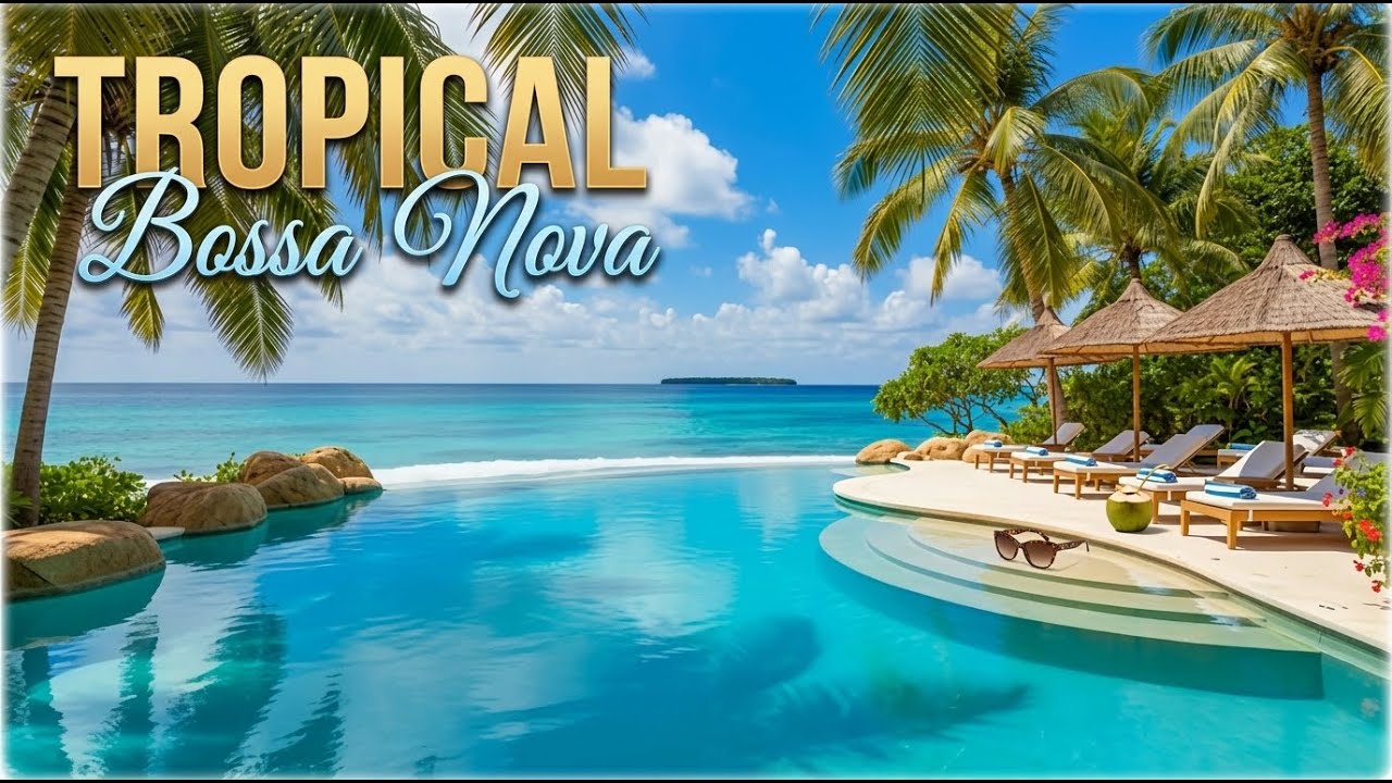 Tropical Seaside Morning with Cheerful Bossa Nova Jazz & Ocean Waves Sound in Summer for Upbeat Mood
