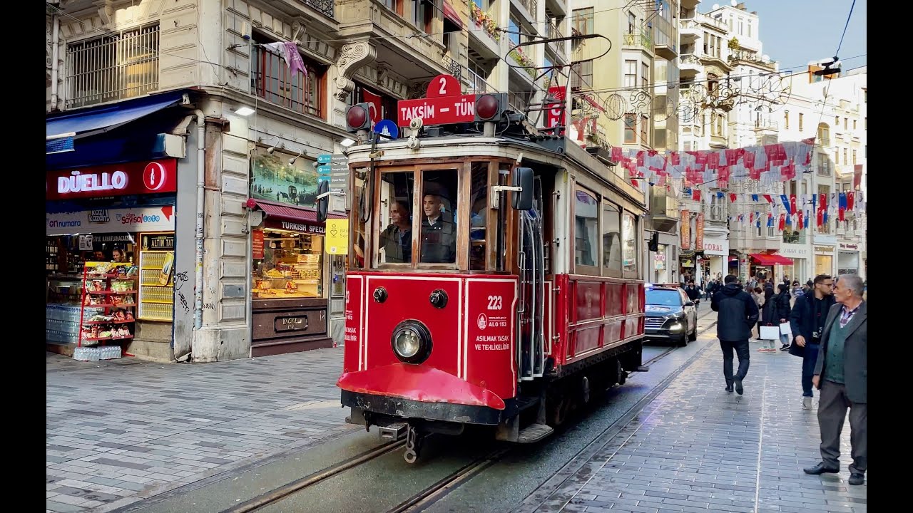 ISTANBUL NOSTALGIC TRAMWAY Taksim-T&uuml;nel route on European side plies with police escort on Taksim St