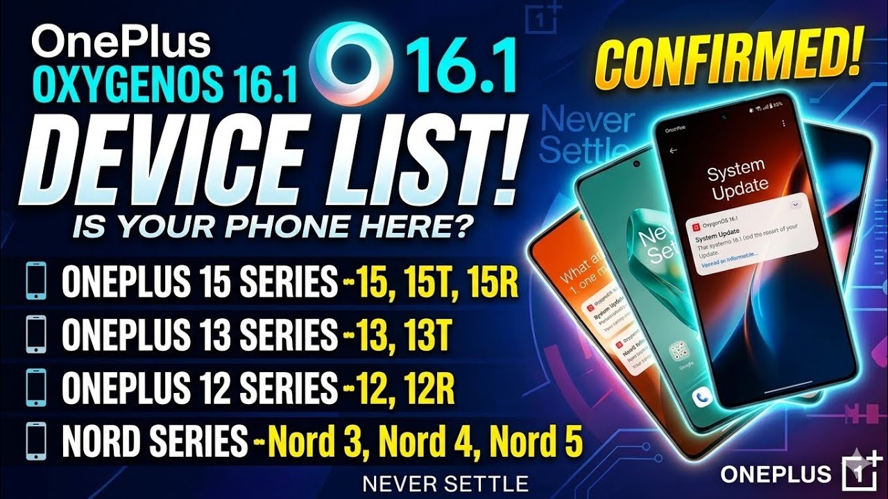 Oneplus OxygenOS 16.1 Update : Device List | OxygenOS 16.1 for 15/15T,15R,13,13T,12/12R,Nord 3/4/5