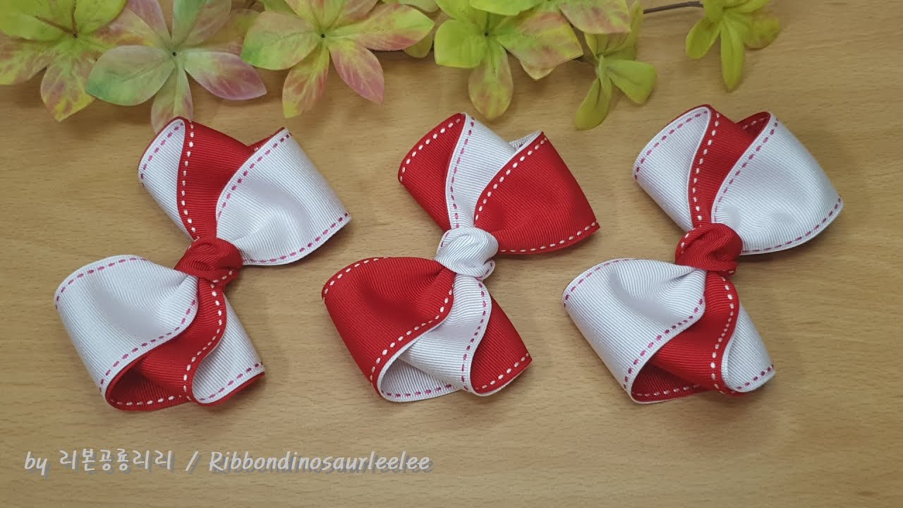 356 초간단 예쁜 볼륨 리본핀만들기 헤어핀만들기 Ribbon craft 리본공예 Ribbon Hairpin 스티치라인 리본 아동핀 머리끈 Ribbondinosaurleelee