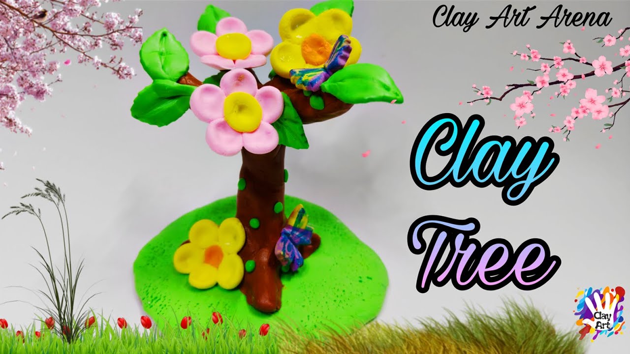 How to make clay Tree with flowers using Porcelain clay | Clay Art Arena #diy #clayart #tree #clay