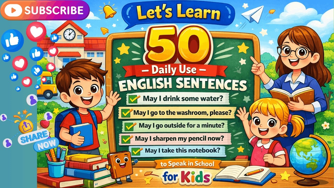 Let’s Learn 50 Daily Use English Sentences to Speak in School for Kids | Easy Spoken English
