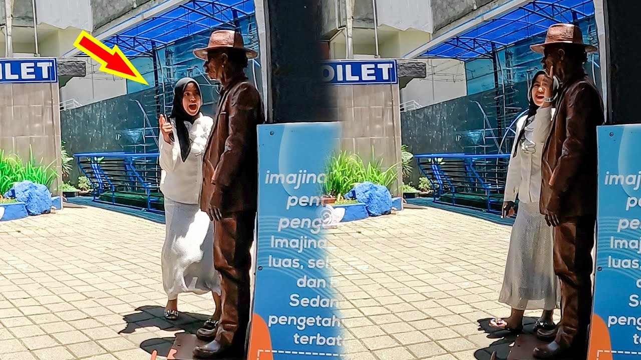 Gadis cantik yang ber POSE dengan PATUNG HIDUP, LIVING STATUE PRANK, HUMAN STATUE PRANK
