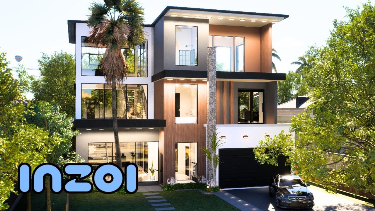 🏡 InZoi Modern Family Home Speed Build | 3-Story, Fully Furnished, Wooded Lot