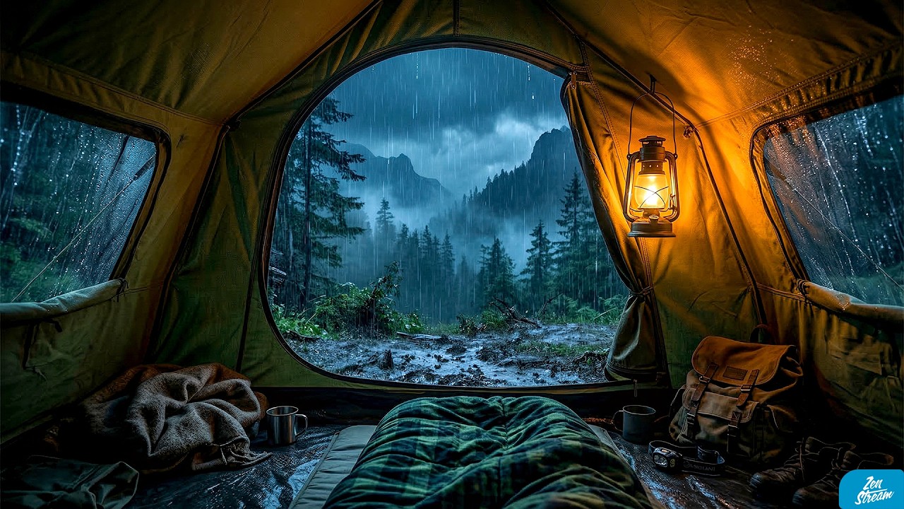 Camping Tent in Heavy Rain Ambience at Night | Relaxing Rain Sounds for Sleep | 2 Hours rain ASMR