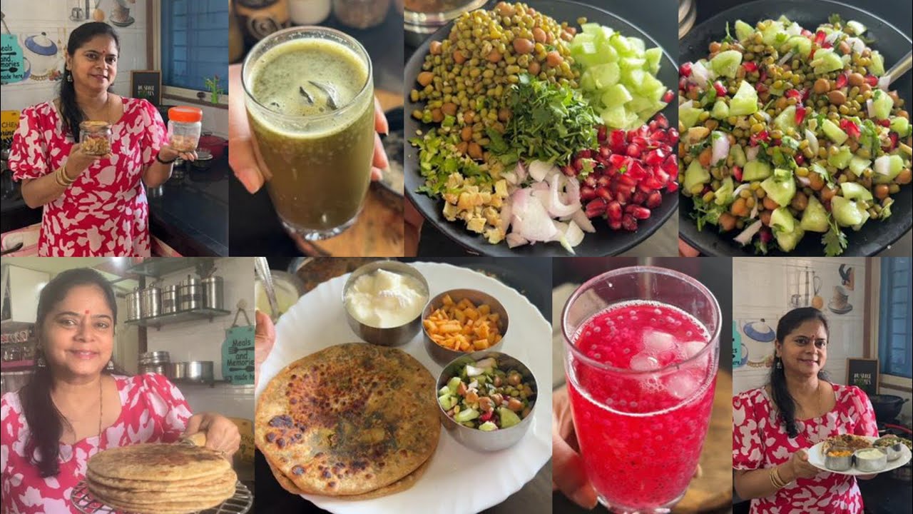 leftover khane ka kya karte? +Breakfast🍱 gond katira mint cooler🌺 stuffed paratha🌺 sprouts salad