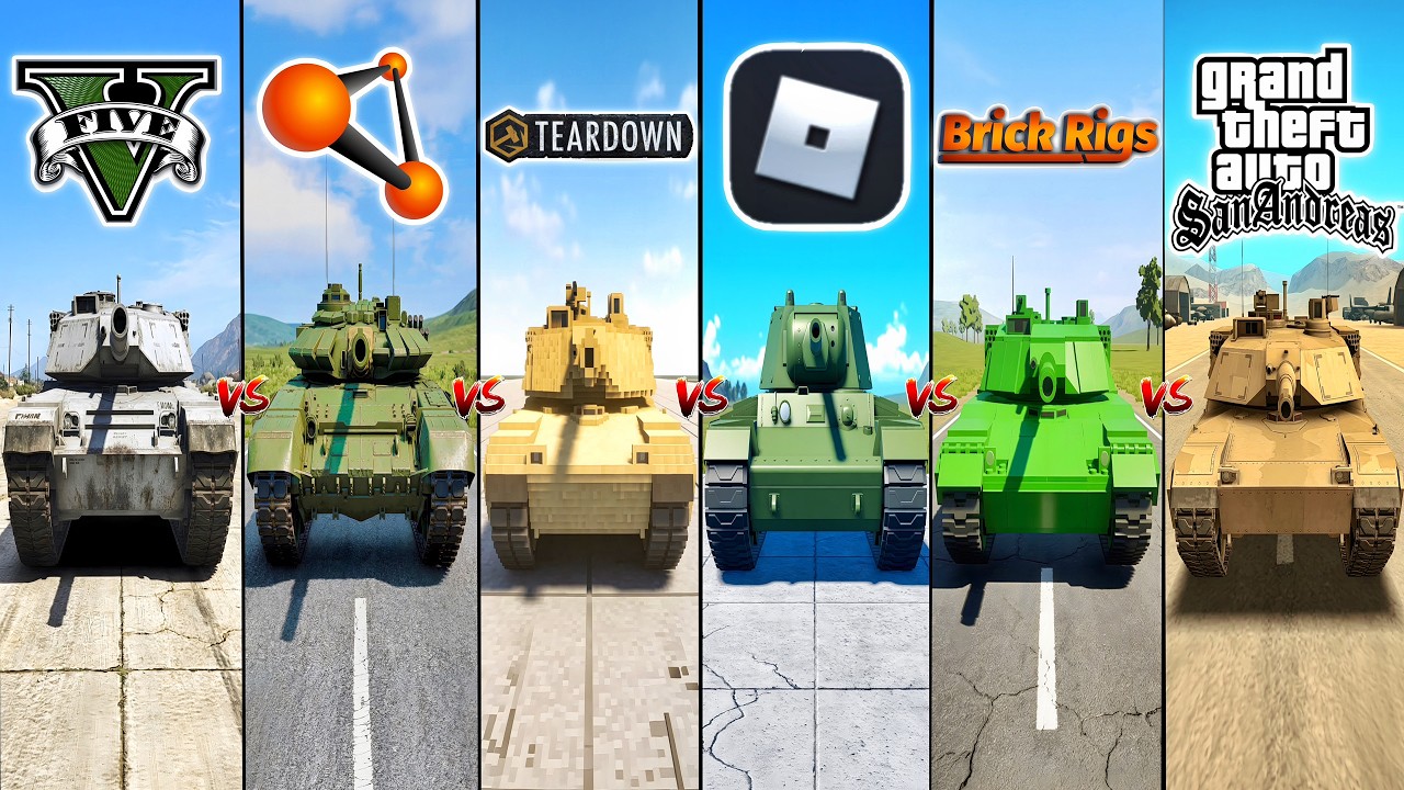 GTA 5 TANK VS TEARDOWN VS BEAMNG VS GTA SA VS BRICK RIGS VS ROBLOX  - WHICH IS BEST?