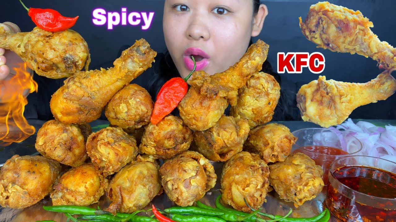 LOT’S OF KFC STYLE CHICKEN LEG PIECES, 🔥SPICY CHILLI OIL, KING CHILLI WITH GREEN CHILLIES MUKBANG