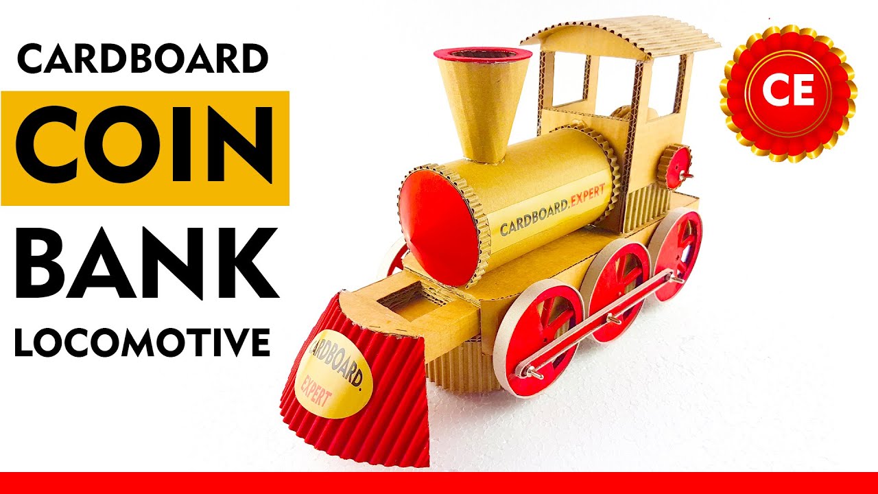 🔴 Cardboard Coin bank machine | Locomotive  Coin bank | Free template