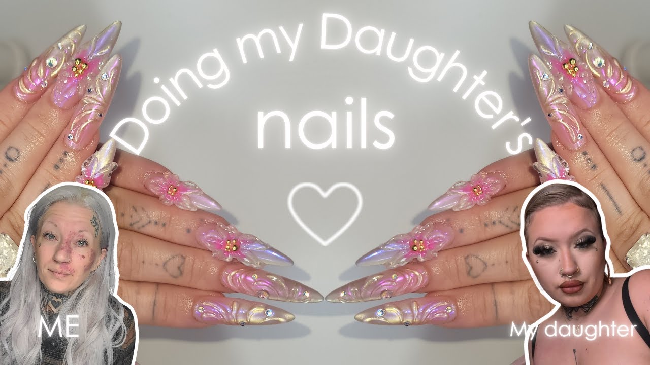 🌼 Let's Do MY Daughter's Nails 🌼3D Floral Nails🌼 Acrylic●Chrome●Solid Builder Gel● Beginner Friendly