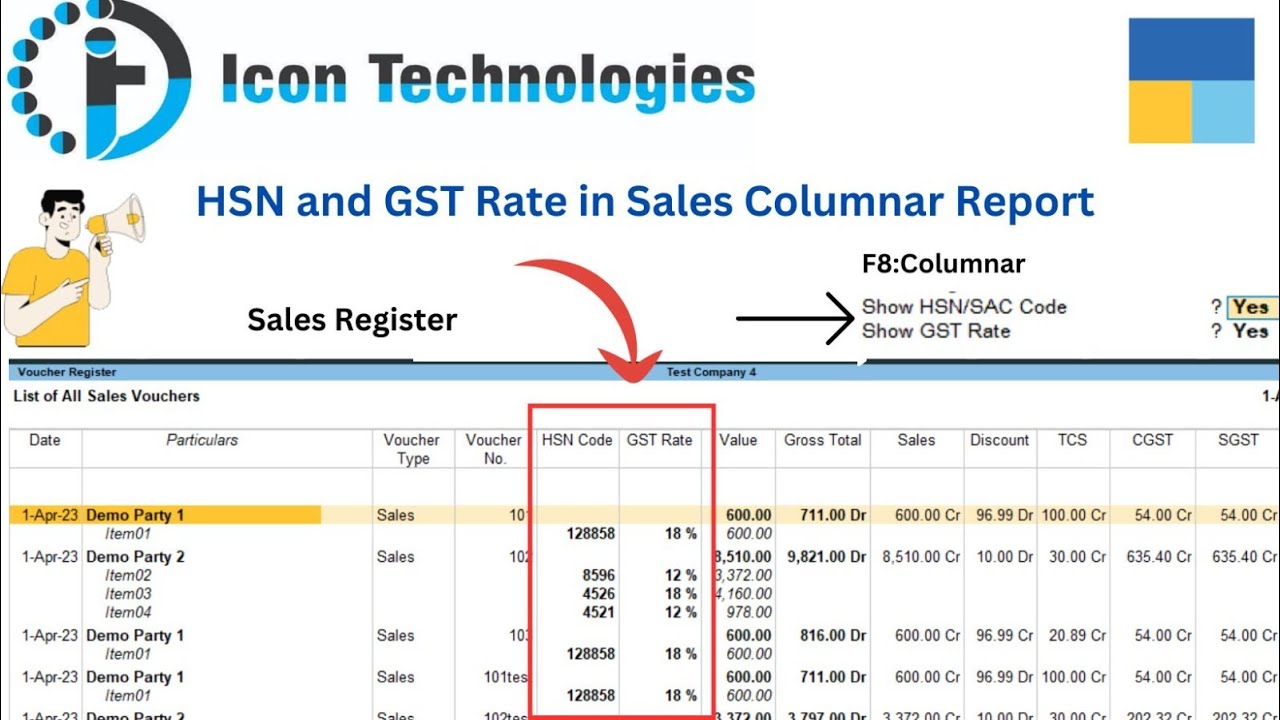 Show HSN & GST Rate in Sales & Purchase Columnar Registers