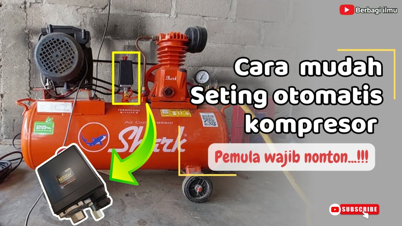 cara seting otomatis kompresor || cara stel otomatis cut off/ pressure switch kompresor SHARK 1/4 HP