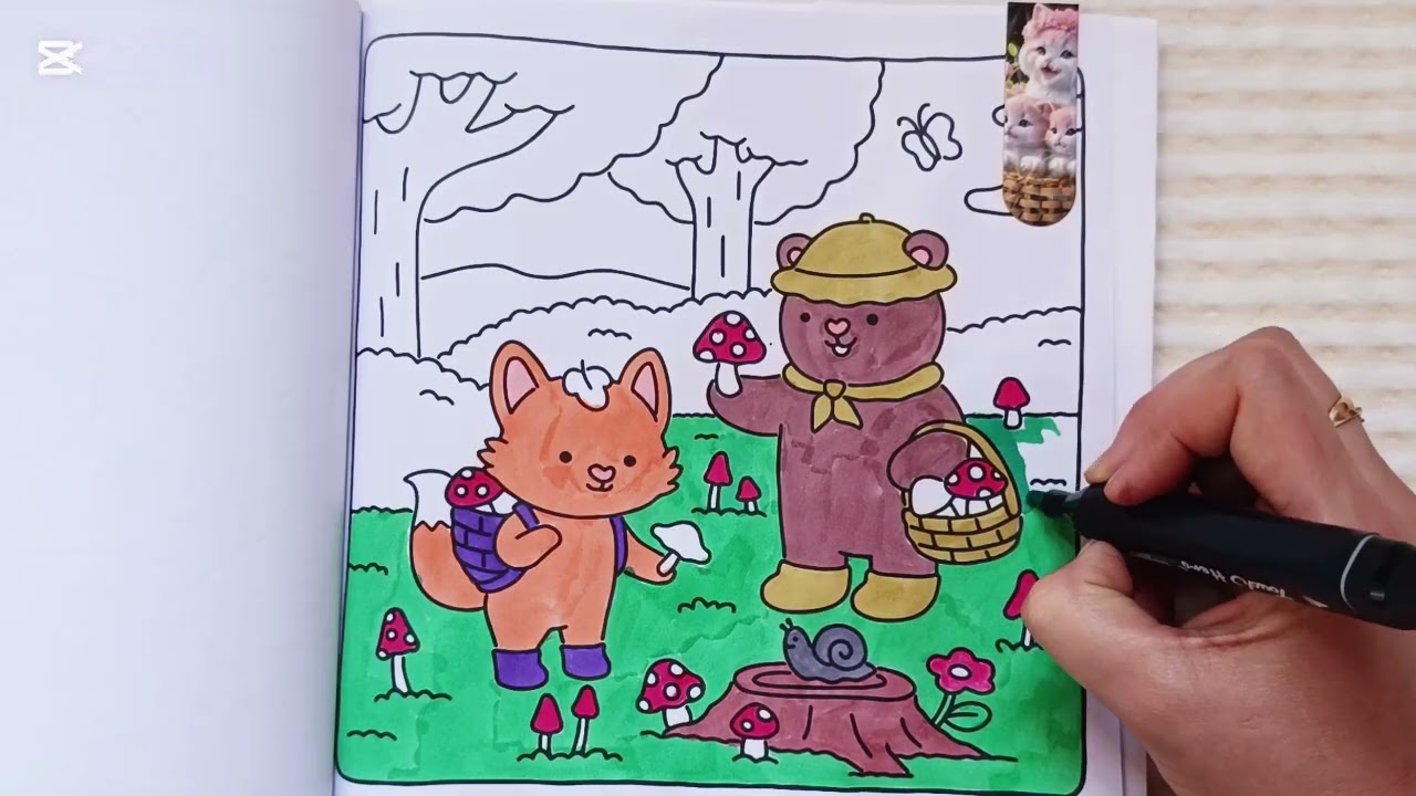 Fox and Bear Picking Mushrooms in a Spring Forest 🌸🍄