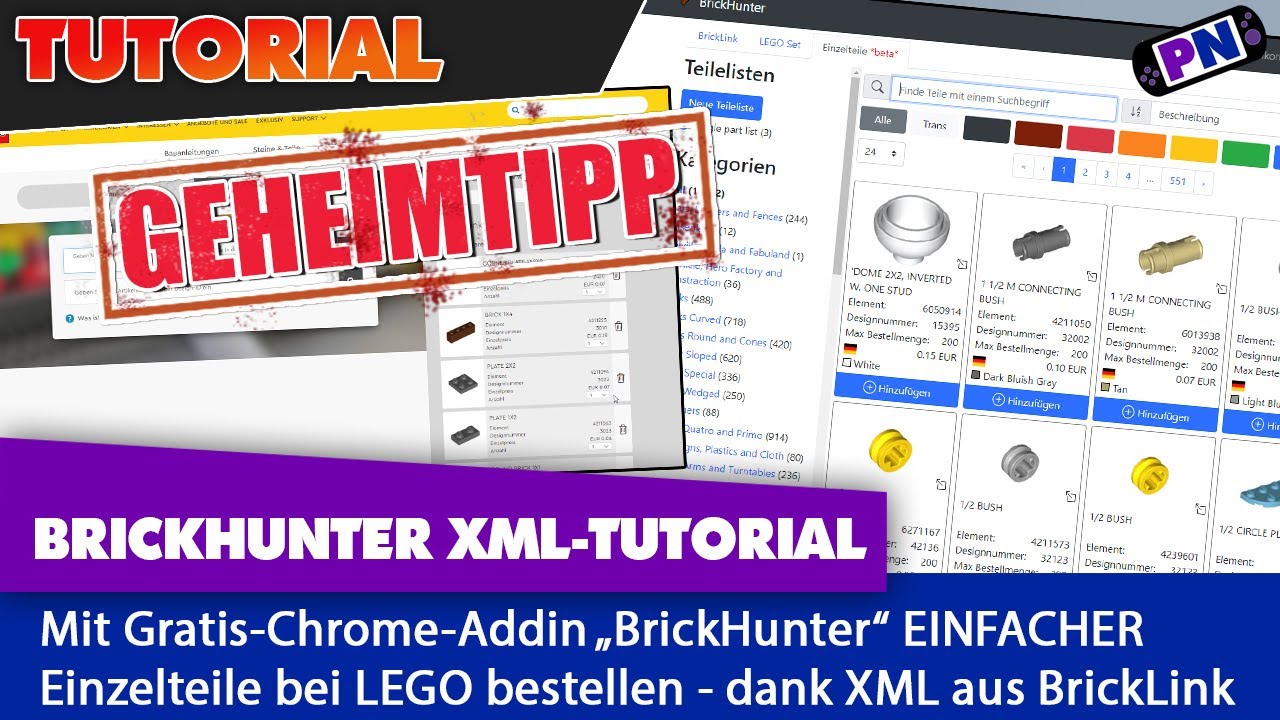 BrickHunter Tutorial: Einfacher LEGO Steine bestellen mit BrickLink XML Import via Steine und Teile