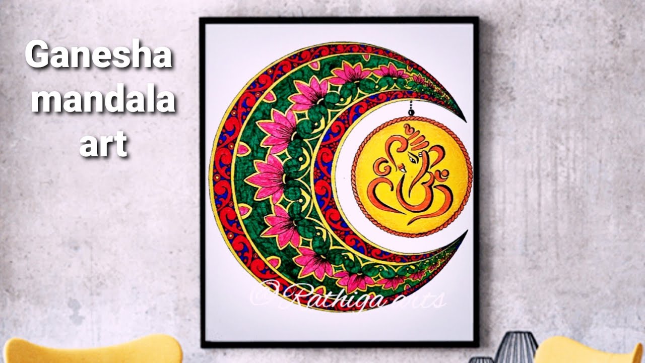 How to draw Ganapathi in mandala art /moon shape mandala art for beginners/ half moon mandala
