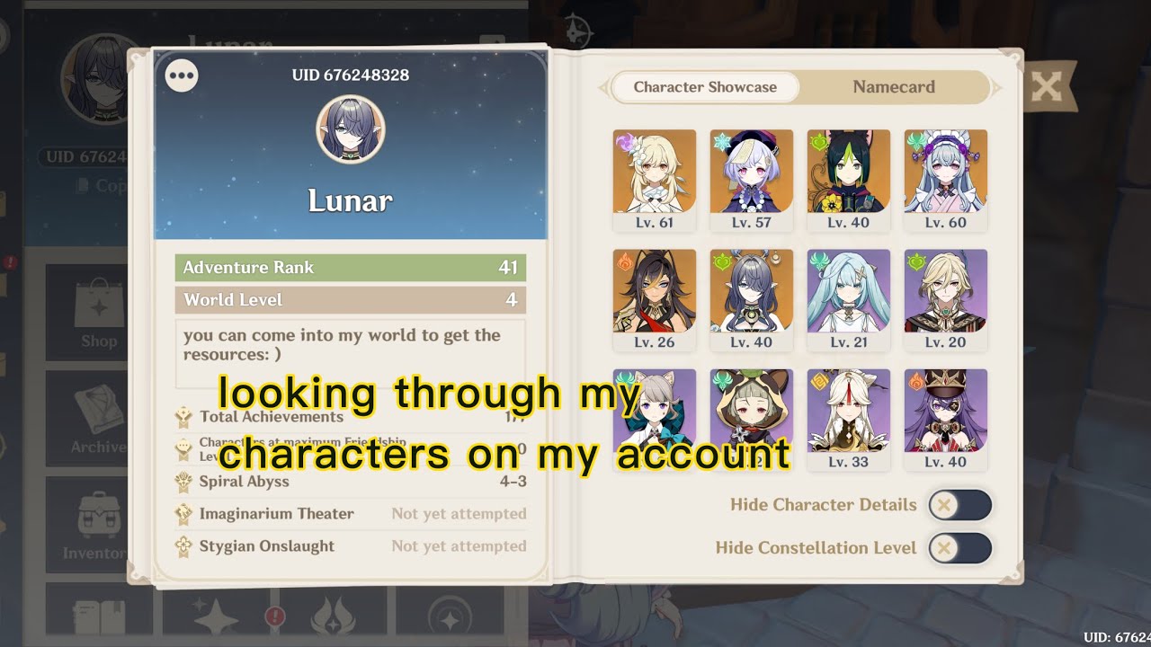 ￼ reviewing the characters on my account