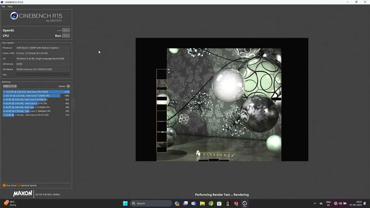 AMD Ryzen 5 5600H - Cinebench R15 CPU Benchmark (Lenovo Legion 5 15ACH6)