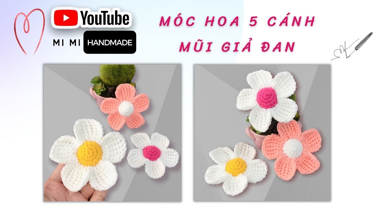Móc Hoa 5 Cánh Mũi Giả Đan Trang Trí Áo, Váy, Túi Xách 🌸 | Crochet 5-Petal Flower | Mimi Handmade