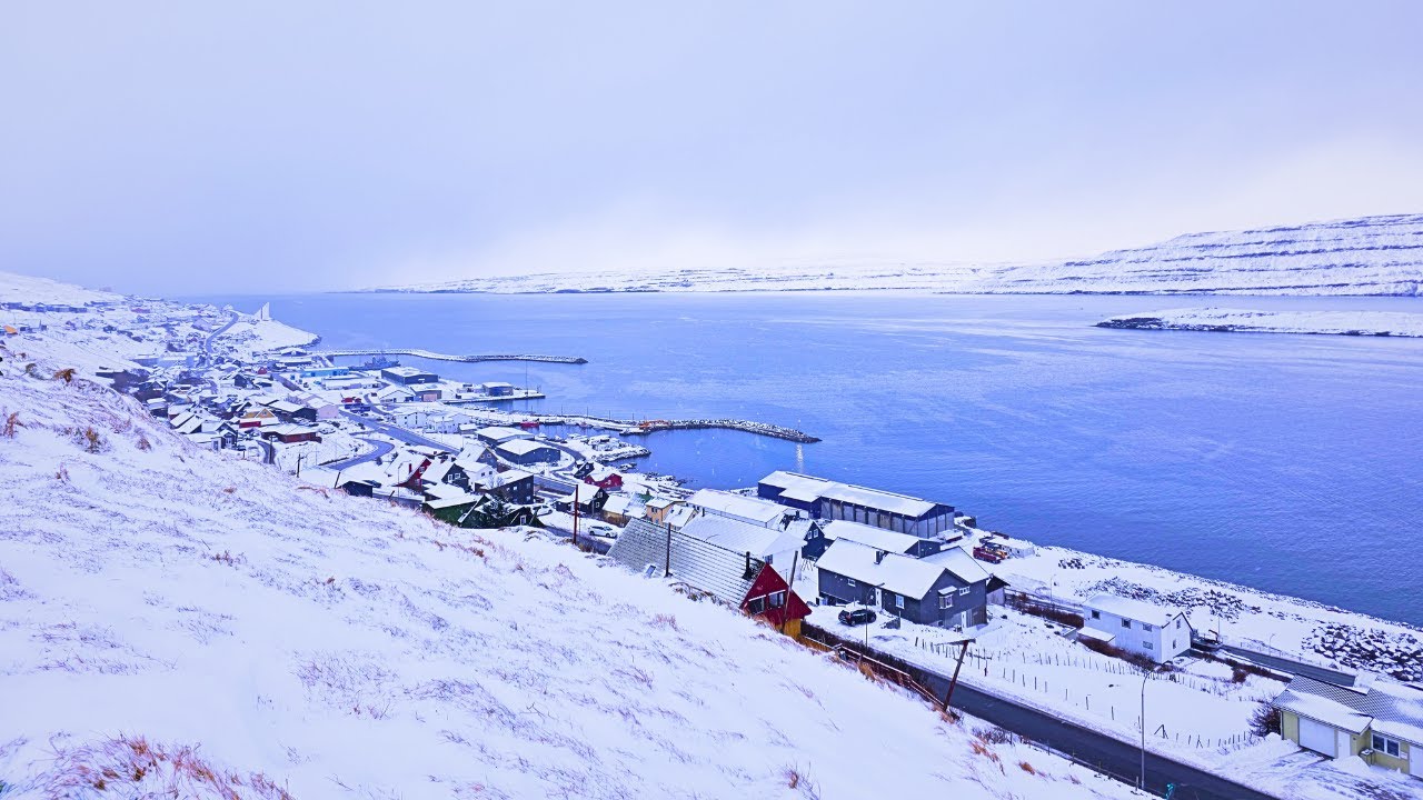 Snowy walking tour from village to village | Faroe Islands, Toftir, Nes [4K HDR]