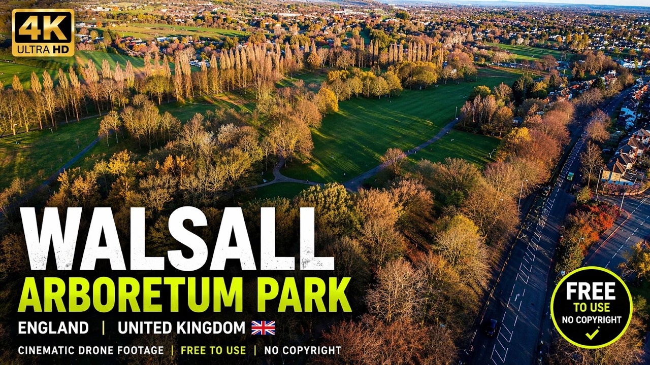 FREE Drone Footage 4K 🌿 | Walsall Arboretum Park UK 🇬🇧 (No Copyright Aerial Shots)