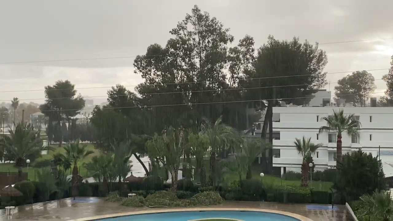 Thunder lightning rain in Alcudia Mallorca.