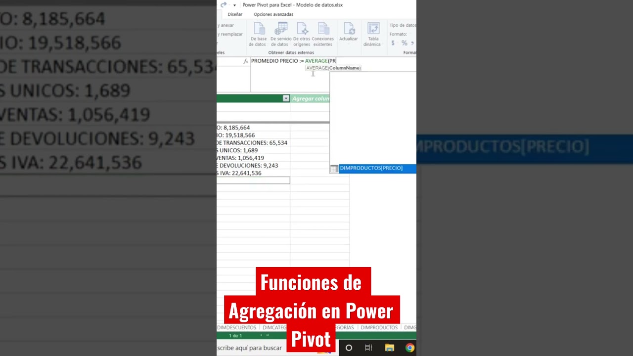 C&aacute;lculos con Funciones de AGREGACI&Oacute;N en DAX con POWER PIVOT de EXCEL #shorts #excel