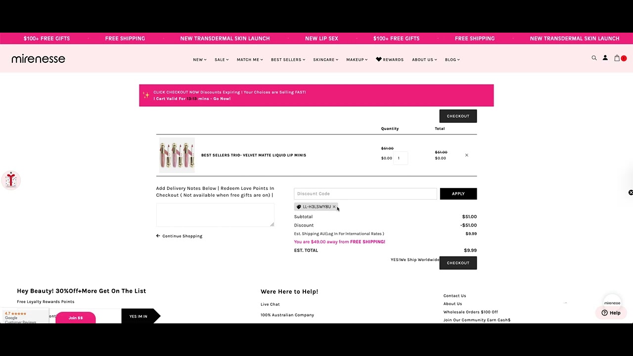 LOVE REWARDS REEDEEM FREE MAKEUP &SKINCARE Mirenesse Australia
