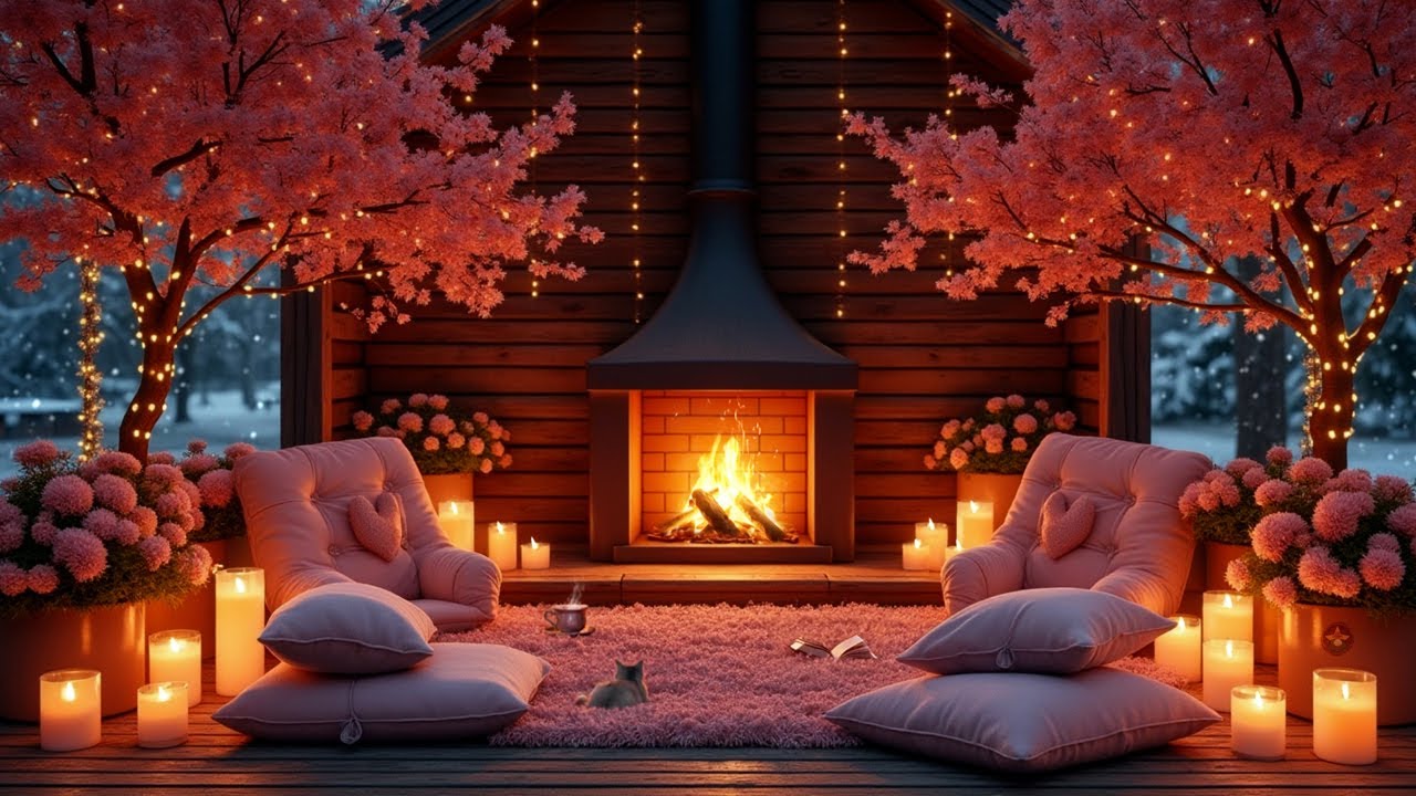 ✨❤️ Magic Valentine's Day Ambience ❄️ Cozy Porch with Fireplace & Snowfall | Relaxing ASMR Vibes ❤️