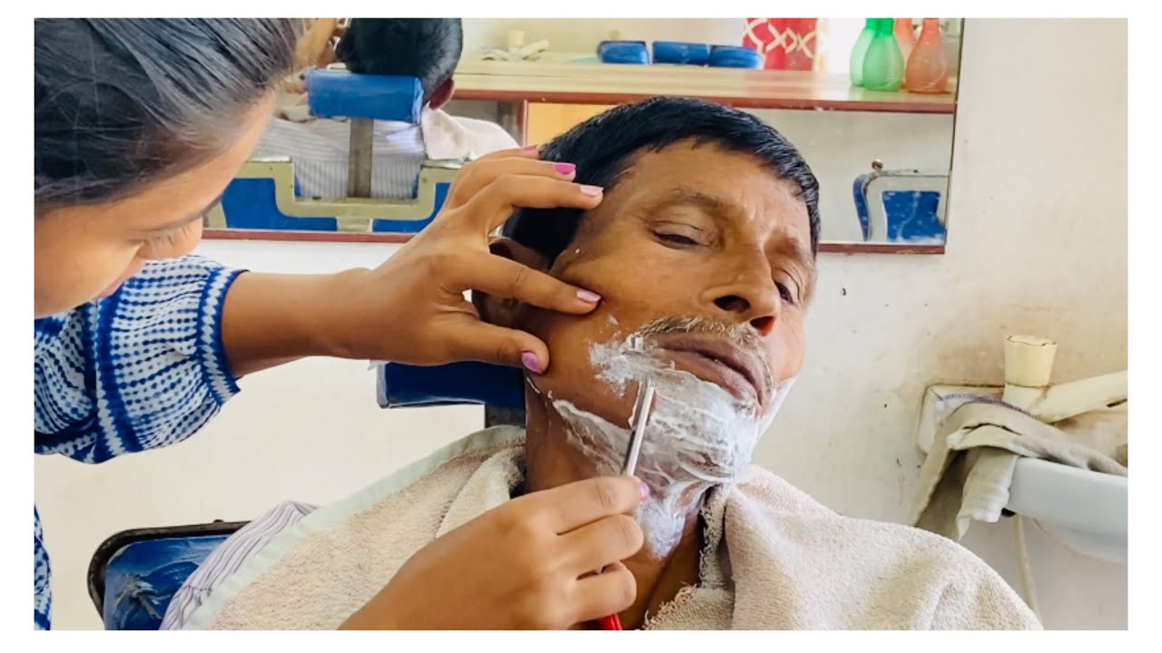 Indian Girl Barber Shaving Old Men’s Beard 🧔 Miss Barber