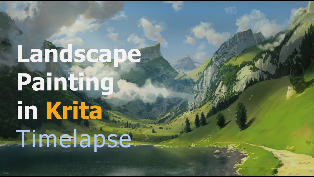 Landscape painting in Krita - timelapse #655