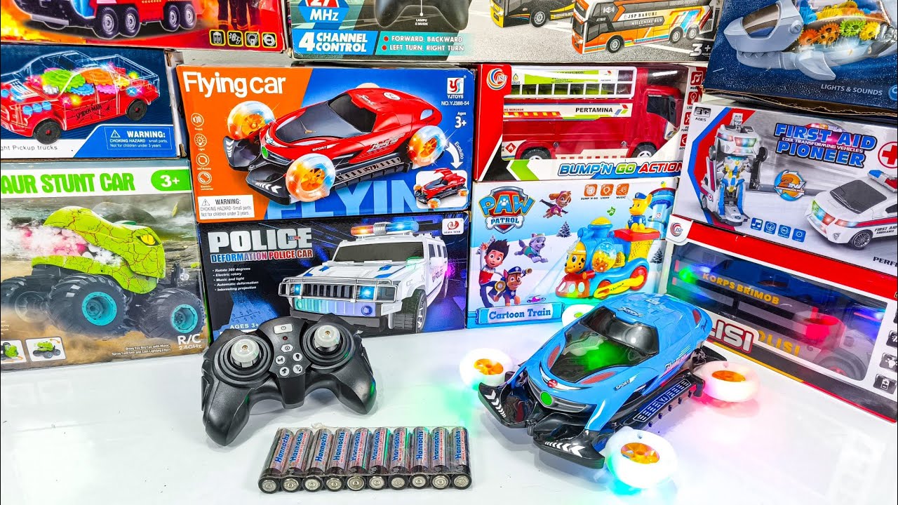 Unboxing Rc Jet Bus Basuri, Electric Flying Car, Rc Dinosaurus Car,  Trick korps Brimob Car