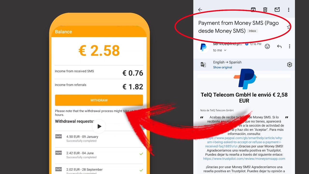 Money SMS App:✔️ Me PAG&Oacute; &euro;2.58... 💸 (Retiro en Video)
