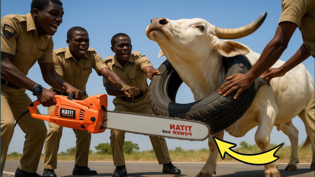 Real-Life Heroic Rescue: Team Saves Cow Trapped in Giant Rubber Tire 🐄💪। #wildliferescue