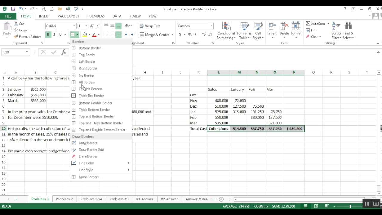 #1&2 Cash Receipts and Production Budget Problem Review