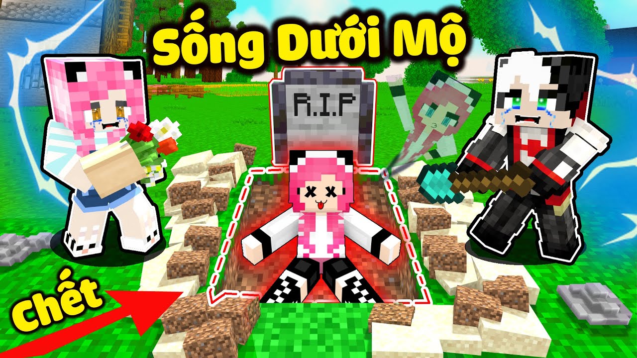 MỀU THỬ TH&Aacute;CH SỐNG DƯỚI NG&Ocirc;I NH&Agrave; BIA MỘ CỦA PANDA TRONG MINECRAFT*REDHOOD THO&Aacute;T KHỎI NH&Agrave; T&Ugrave; MỘ ĐẤT