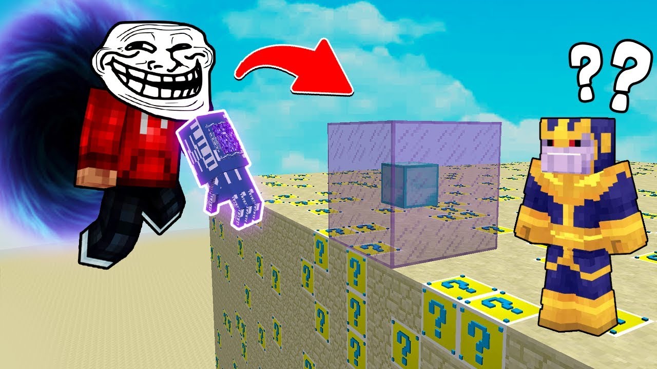 CUBÃO DE LUCKY BLOCK TROLL USEI A MANOPLA DO THANOS NO MINECRAFT