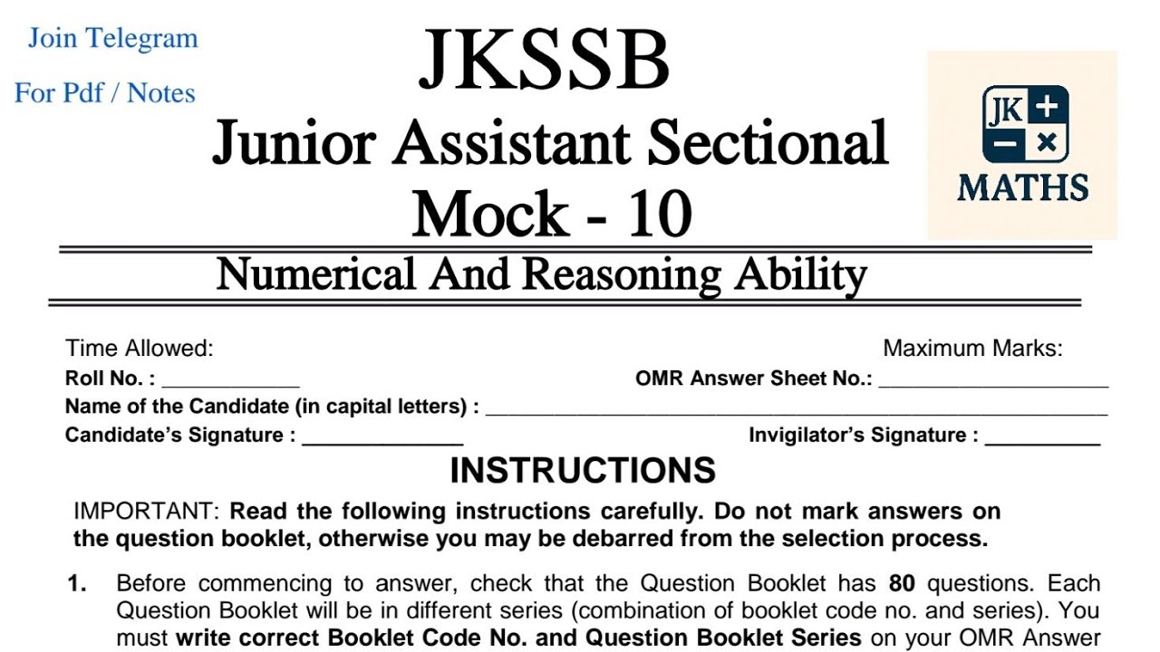 Junior Assistant Full Practise Session |Jkssb Pattern | SSC | #jkssb #jkp  #JK_maths #mocktest #faa 